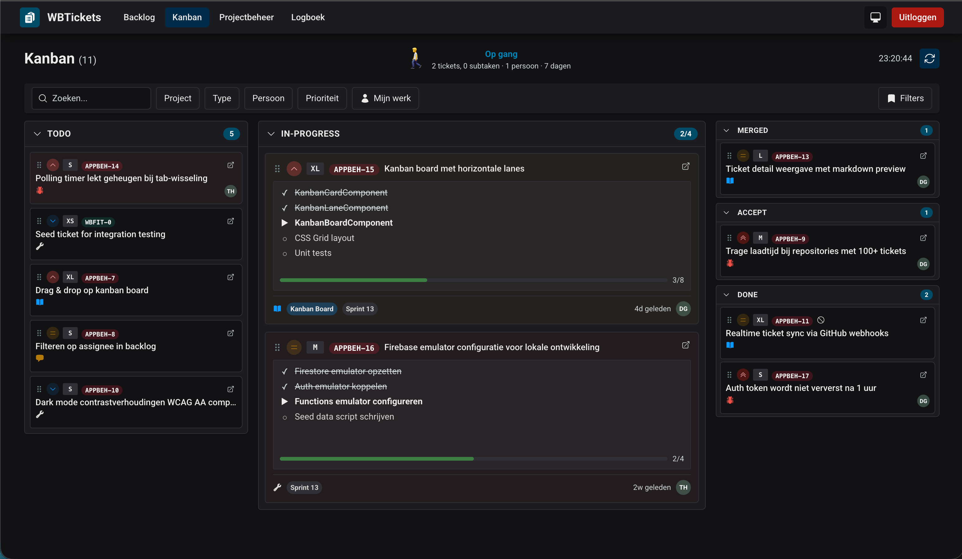 WBTickets: Kanban board