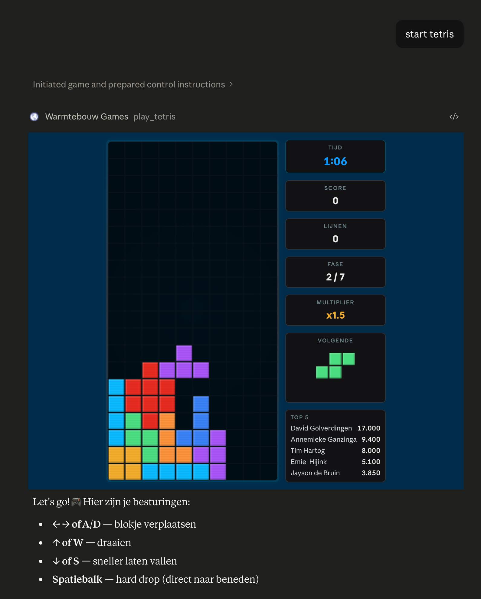Warmtebouw Games MCP: Tetris