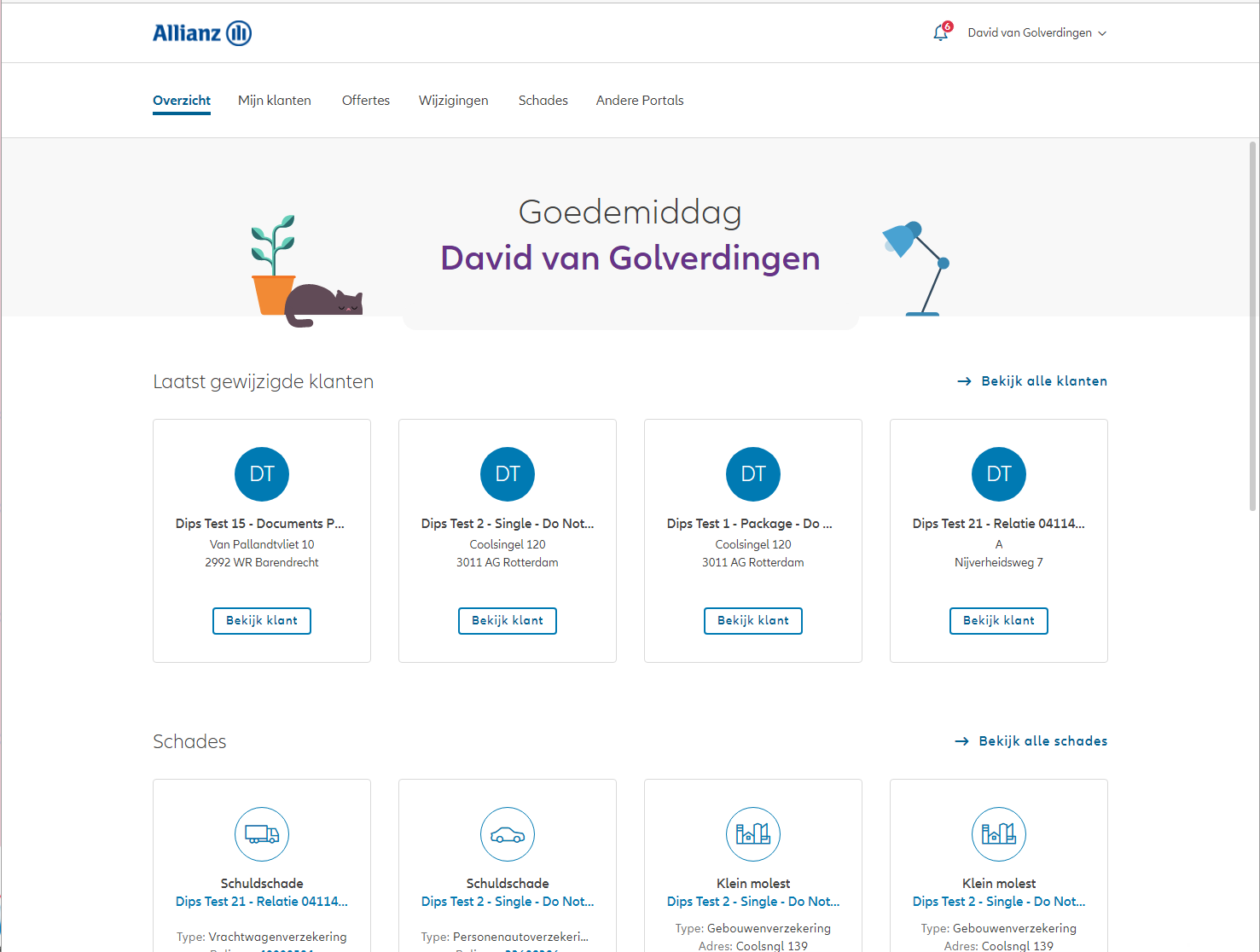 Allianz customer portal: dashboard overview