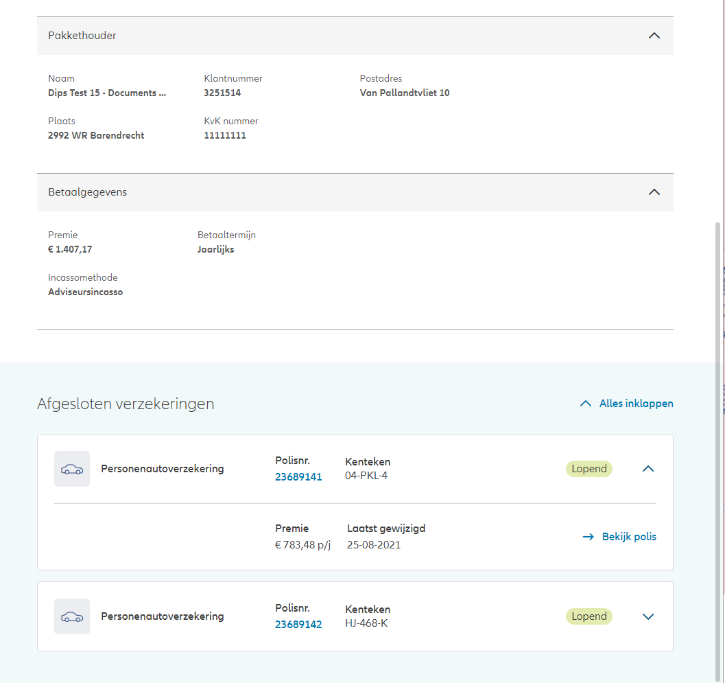 Allianz customer portal: policy details